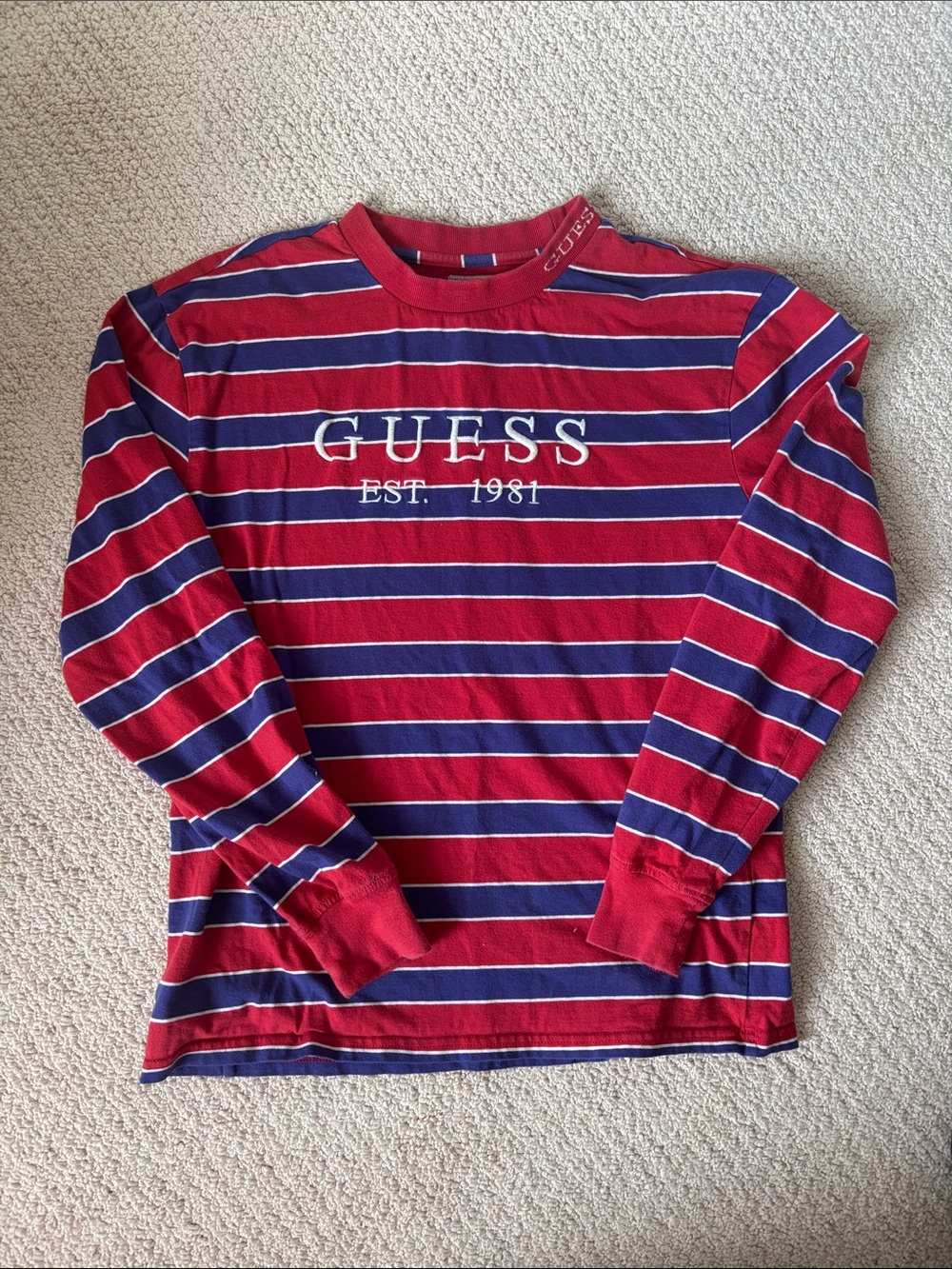 Vintage GUESS Red & Navy Striped Long Sleeve Shirt - perfect for 4th of July!